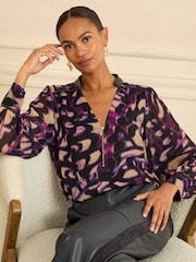 Love & Roses Long Sleeve Zip Front Blouse - Imagen 1 de 4