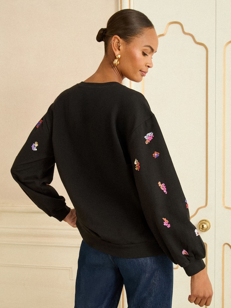 Love & Roses Black And Multicoloured Sequin Crew Neck Jersey Sweatshirt - Image 4 of 4 Love & Roses Black And Multicoloured Sequin Crew Neck Jersey Sweatshirt - Image 4 of 4