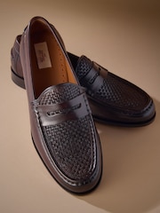 Brown Signature Leather Sole Woven Loafers - Image 2 of 5
