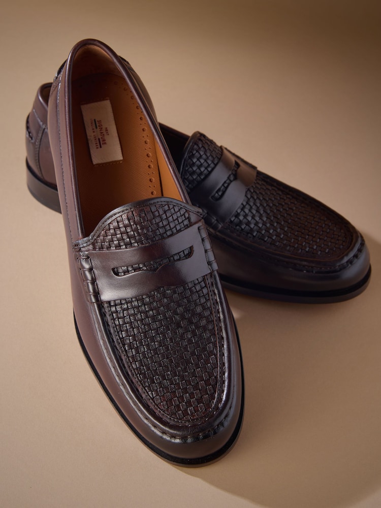 Brown Signature Leather Sole Woven Loafers - Image 2 of 5