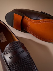 Brown Signature Leather Sole Woven Loafers - Image 4 of 5