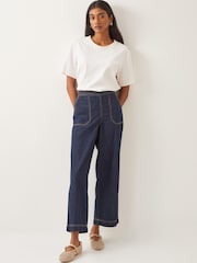 Monsoon Blue Harper Short Wide Leg 100% Cotton Jeans - Image 1 of 4