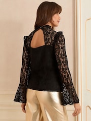 Love & Roses Black Lace Flute Sleeve Blouse - Image 3 of 4