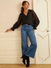 Love & Roses Black Long Sleeve Metallic Dobby Velvet Blouse - Image 3 of 4