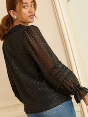 Love & Roses Black Long Sleeve Metallic Dobby Velvet Blouse - Image 4 of 4