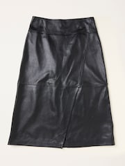 FatFace Eden Black Wrap Midi Leather Skirt - Image 4 of 4