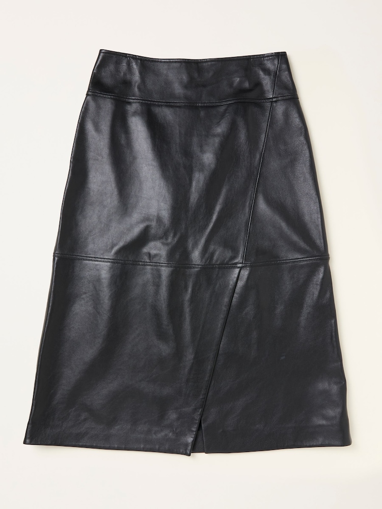 FatFace Eden Black Wrap Midi Leather Skirt - Image 4 of 4