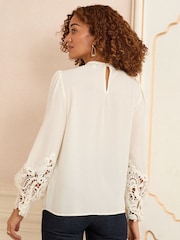 Love & Roses White Ecru Long Sleeve Lace Cuff Blouse - Image 2 of 4