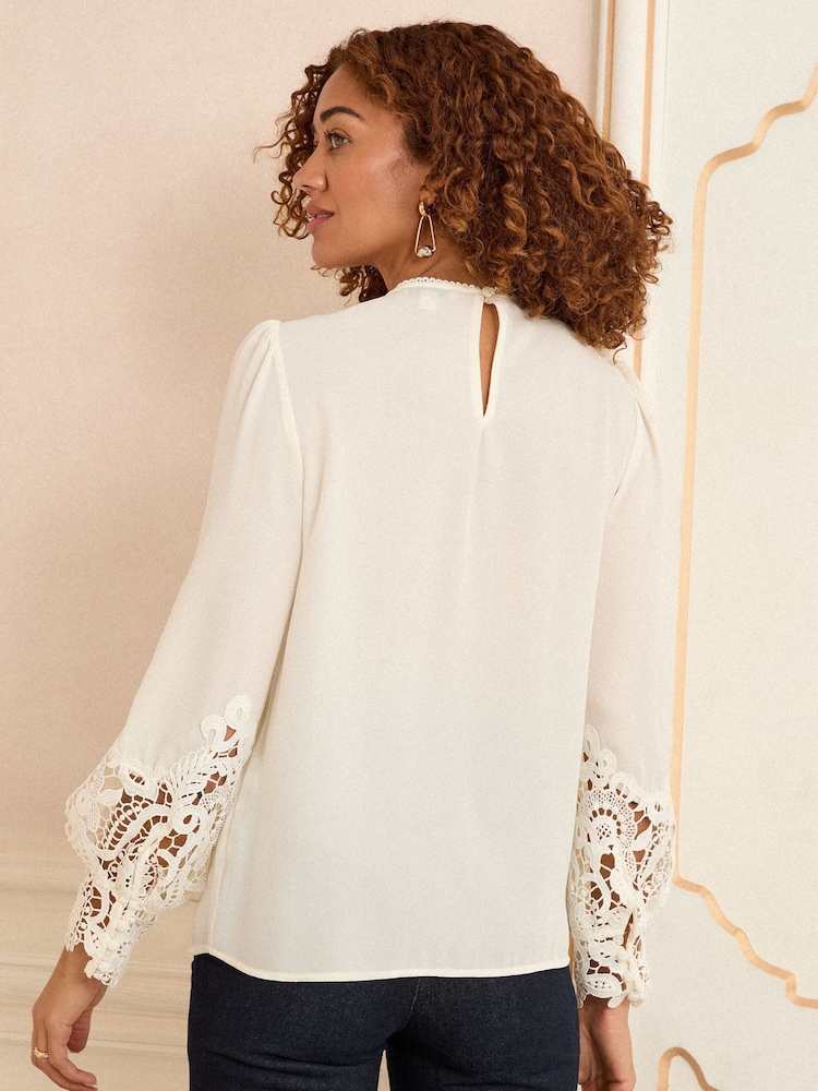 Love & Roses White Ecru Long Sleeve Lace Cuff Blouse - Image 2 of 4