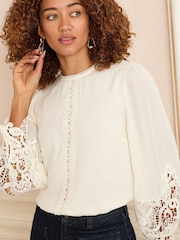 Love & Roses White Ecru Long Sleeve Lace Cuff Blouse - Image 3 of 4