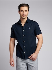 U.S. Polo Assn. Blue Mens Linen Blend Short Sleeve Shirt - Image 1 of 7