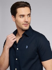 U.S. Polo Assn. Blue Mens Linen Blend Short Sleeve Shirt - Image 2 of 7