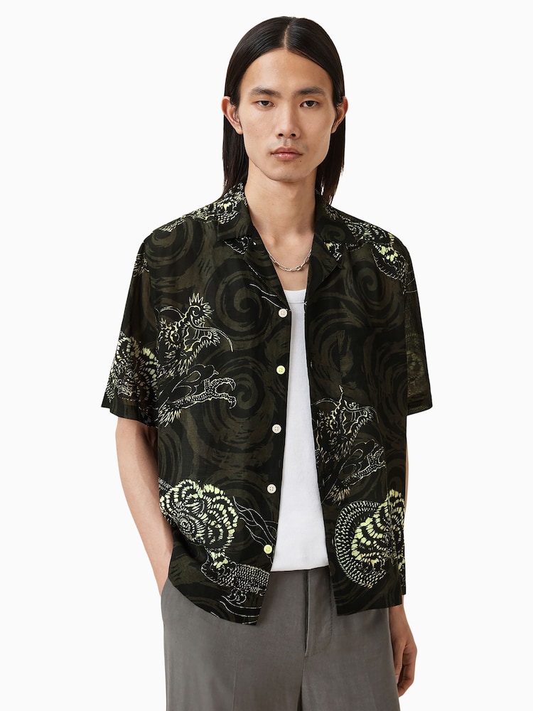 AllSaints Green Sidewinder Short Sleeve Shirt - Image 1 of 7