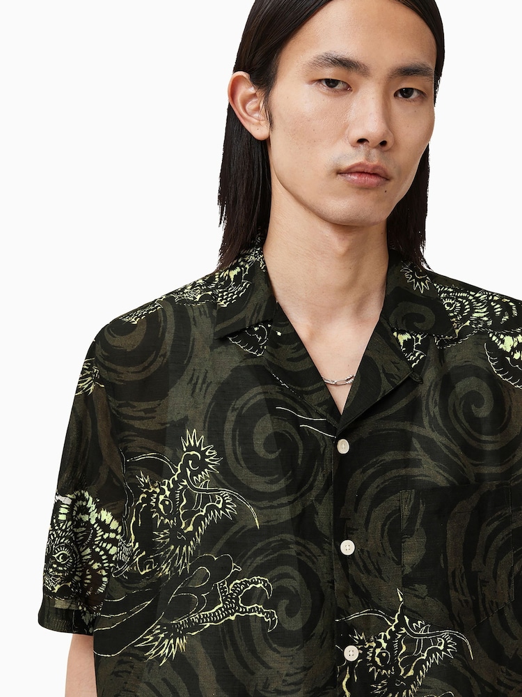 AllSaints Green Sidewinder Short Sleeve Shirt - Image 2 of 7