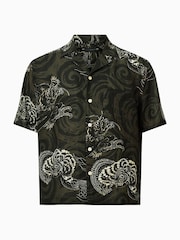 AllSaints Green Sidewinder Short Sleeve Shirt - Image 6 of 7