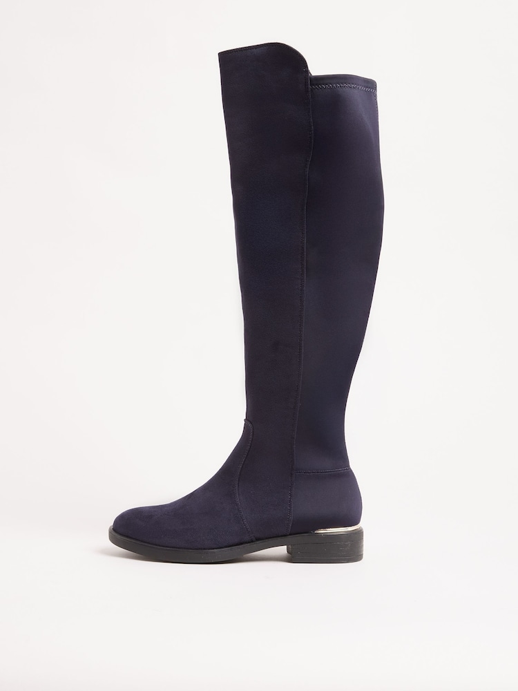 Marinha - Lipsy Faux Suede Elasticated Flat Knee High Casual Boots - Imagem 5 de 5