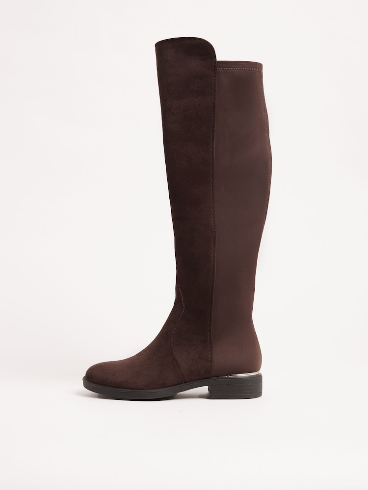Chocolate marrom - Lipsy Faux Suede Elasticated Flat Knee High Casual Boots - Imagem 5 de 5