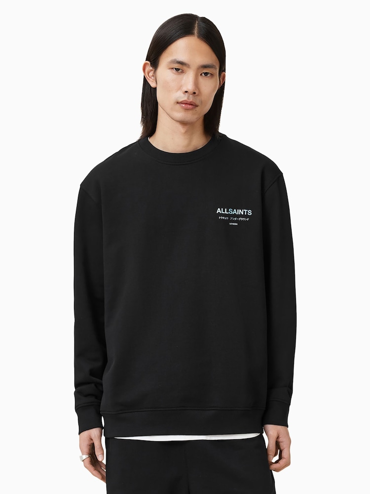 AllSaints Black Underground 100% Organic Cotton Crew Sweatshirt - Image 1 of 7