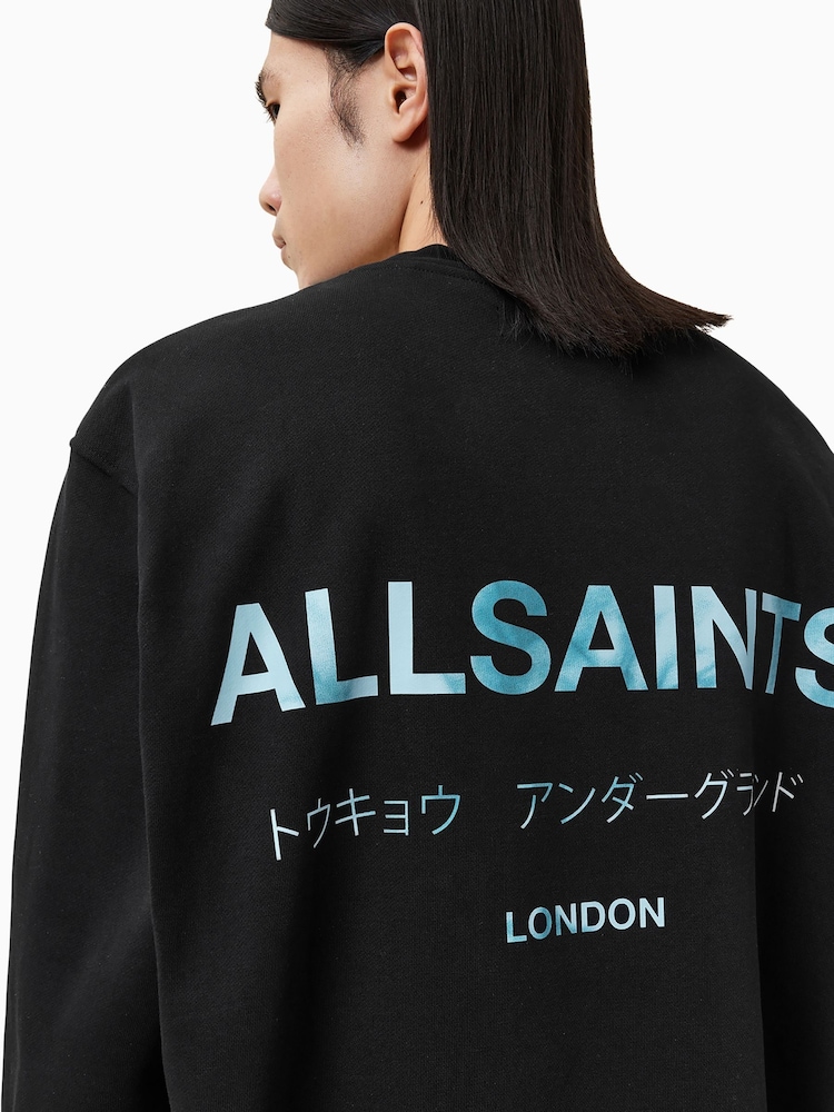 AllSaints Black Underground 100% Organic Cotton Crew Sweatshirt - Image 2 of 7 AllSaints Black Underground 100% Organic Cotton Crew Sweatshirt - Image 2 of 7