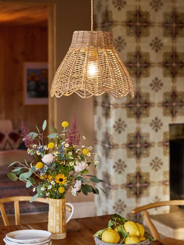 FatFace Natural Scalloped Edge Rattan Easy Fit Light Shade - Image 1 of 5