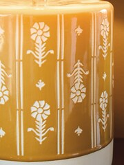FatFace Ochre Yellow Woodblock Print Ceramic Table Lamp - Image 3 of 7