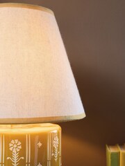 FatFace Ochre Yellow Woodblock Print Ceramic Table Lamp - Image 4 of 7