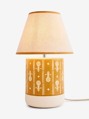 FatFace Ochre Yellow Woodblock Print Ceramic Table Lamp - Image 6 of 7