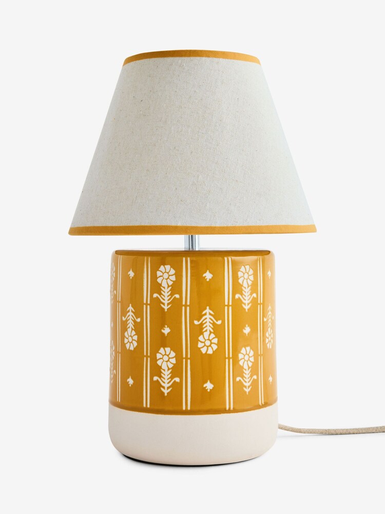 FatFace Ochre Yellow Woodblock Print Ceramic Table Lamp - Image 7 of 7