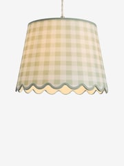 Jojo Maman Bébé Green/Ecru Easy Fit Gingham Scallop Shade Ceiling Light - Image 1 of 2