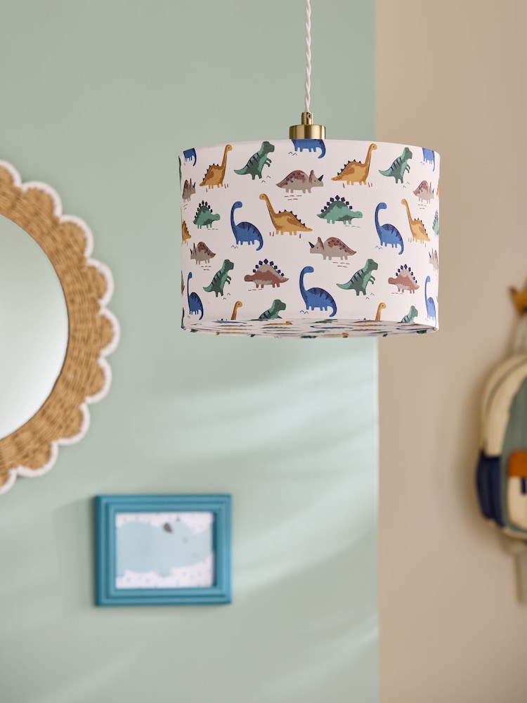 Jojo Maman Bébé Blue/Green Easy Fit Dinosaur Print Shade Ceiling Light - Image 2 of 4 Jojo Maman Bébé Blue/Green Easy Fit Dinosaur Print Shade Ceiling Light - Image 2 of 4