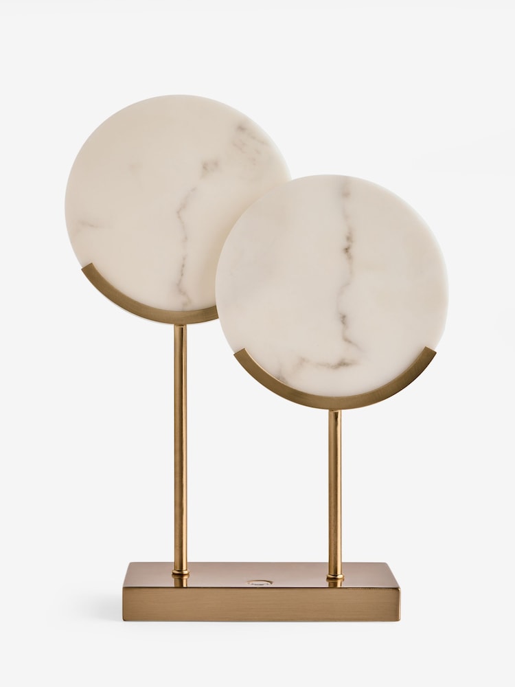 Lipsy Brass Rechargable Marble Effect Disc Table Lamp - Image 6 of 6