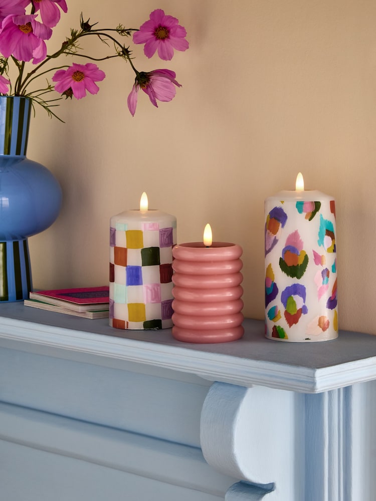 Eleanor Bowmer 3 Pack Pink Real Wax LED Pillar Candles - Image 1 of 4