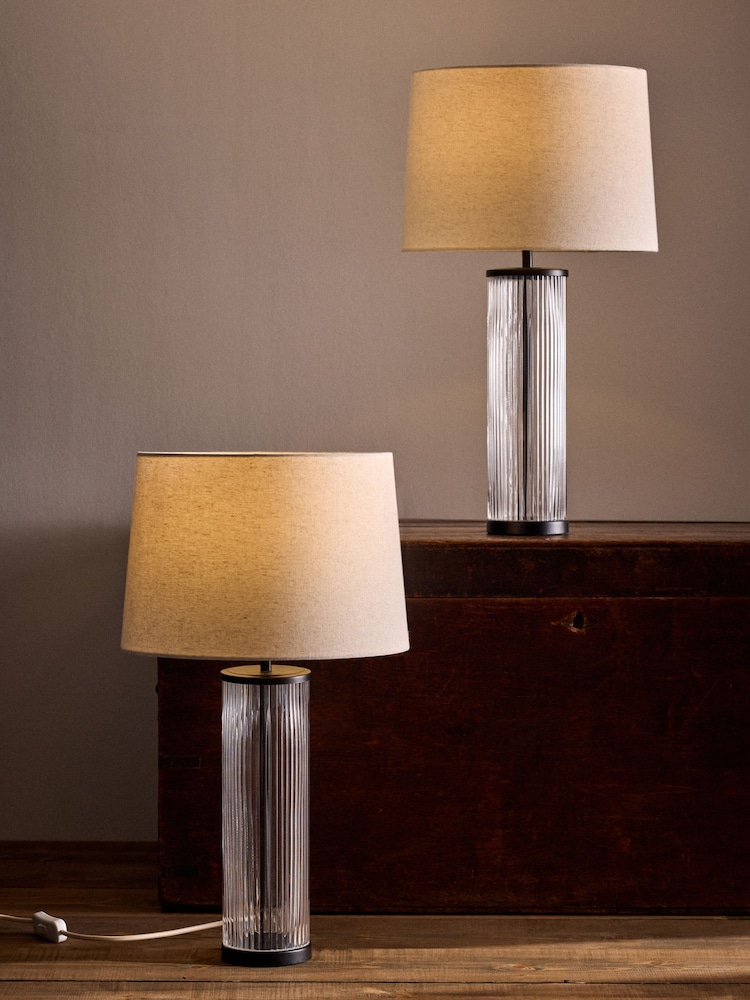 The Set 2 Pack Black/Cream Ribbed Glass Table Lamps - Image 1 of 6 The Set 2 Pack Black/Cream Ribbed Glass Table Lamps - Image 1 of 6