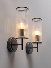 The Set 2 Pack Black Ribbed Glass Wall Lights - Image 1 of 6