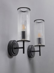 The Set 2 Pack Black Ribbed Glass Wall Lights - Image 2 of 6