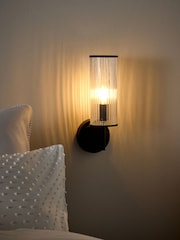 The Set 2 Pack Black Ribbed Glass Wall Lights - Image 3 of 6