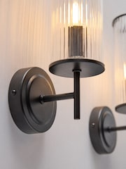 The Set 2 Pack Black Ribbed Glass Wall Lights - Image 5 of 6