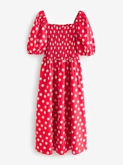Baukjen Red Alicia Smock Midi 100% Cotton Dress Crimson Polka - Image 1 of 1
