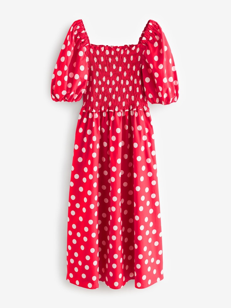 Baukjen Red Alicia Smock Midi 100% Cotton Dress Crimson Polka - Image 1 of 1