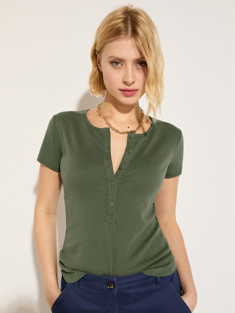 Baukjen Green Kikki Cap Sleeve Henley Top - Image 1 of 4