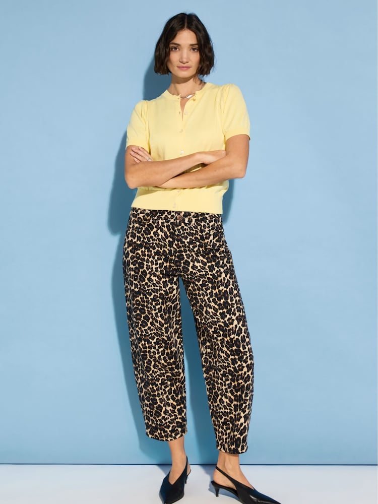 Baukjen Kelsey Stretch Denim Printed Barrel Brown Leopard Print Jeans - Image 1 of 5