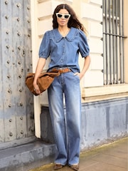 Baukjen Blue 100% Cotton Dani Denim Collar Blouse - Image 2 of 5