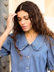 Baukjen Blue 100% Cotton Dani Denim Collar Blouse - Image 4 of 5