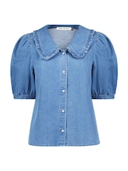 Baukjen Blue 100% Cotton Dani Denim Collar Blouse - Image 5 of 5