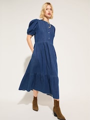 Baukjen Blue Clementina Denim 100%  Cotton Midi Dress - Image 1 of 5
