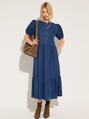 Baukjen Blue Clementina Denim 100%  Cotton Midi Dress - Image 3 of 5