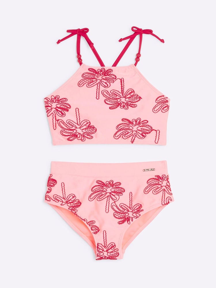 River Island Pink Girls Palm Embroidery Bikini - Image 1 of 4