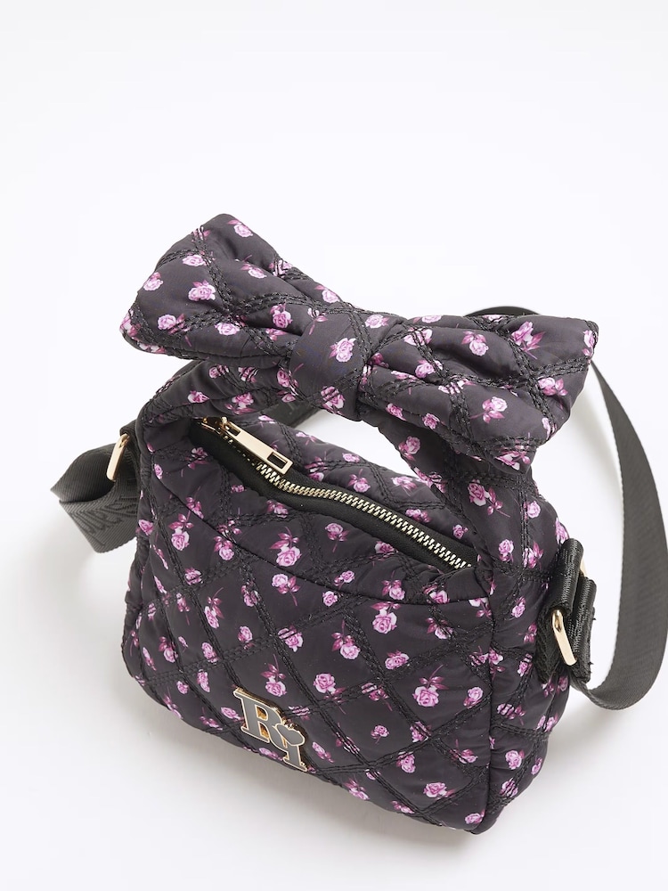 River Island Black Girls Ditsy Bow Handle Grab Bag - Image 4 of 5