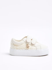 River Island Cream Girls Scallop Lace Trainers - Image 1 of 5