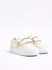 River Island Cream Girls Scallop Lace Trainers - Image 3 of 5